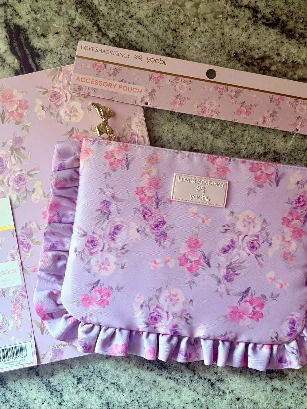 LoveShackFancy Lavender Floral Ruffle Accessory Pouch notebook girls gift